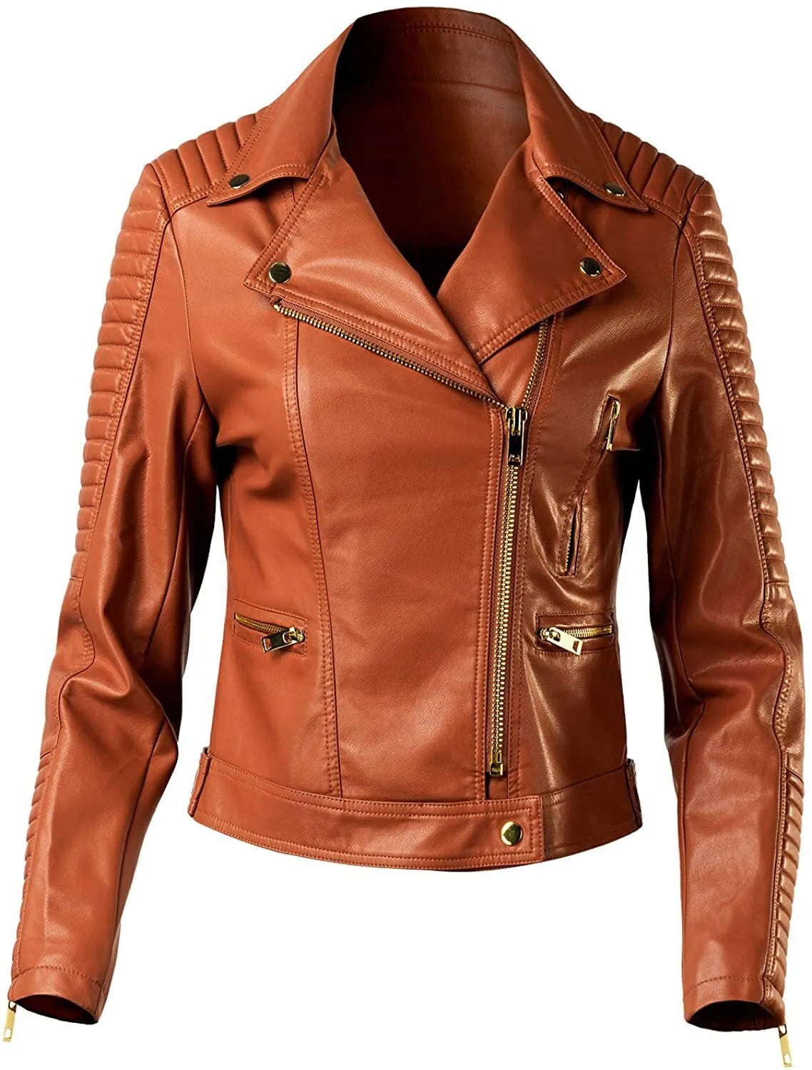 Women Leather Biker Jacket - Genuine Lambskin Real Leather Slim Fit Coat for Ladies Luxequir Vogue