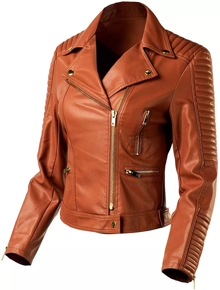 Women Leather Biker Jacket - Genuine Lambskin Real Leather Slim Fit Coat for Ladies Luxequir Vogue