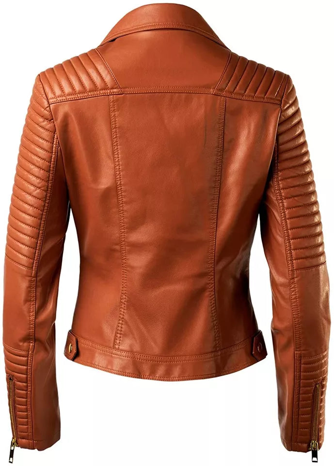 Women Leather Biker Jacket - Genuine Lambskin Real Leather Slim Fit Coat for Ladies Luxequir Vogue