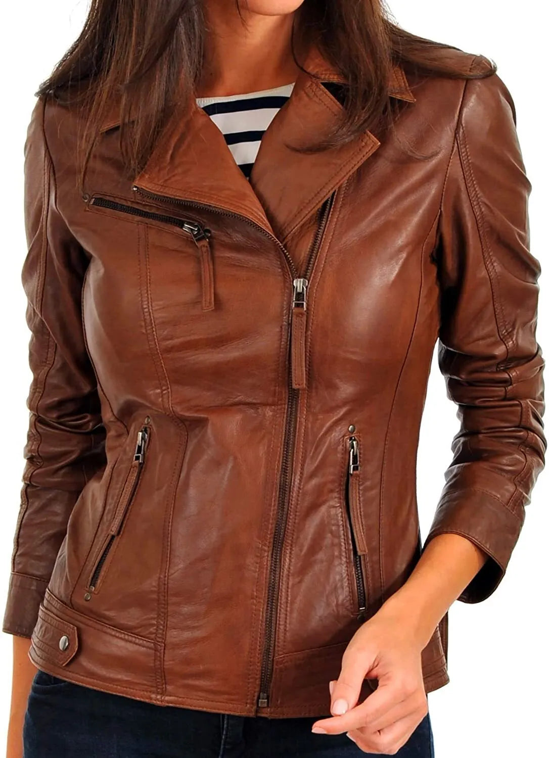 Women's Lambskin Leather Motorcycle Jacket - Stylish Biker Soft Jacket Luxequir Vogue
