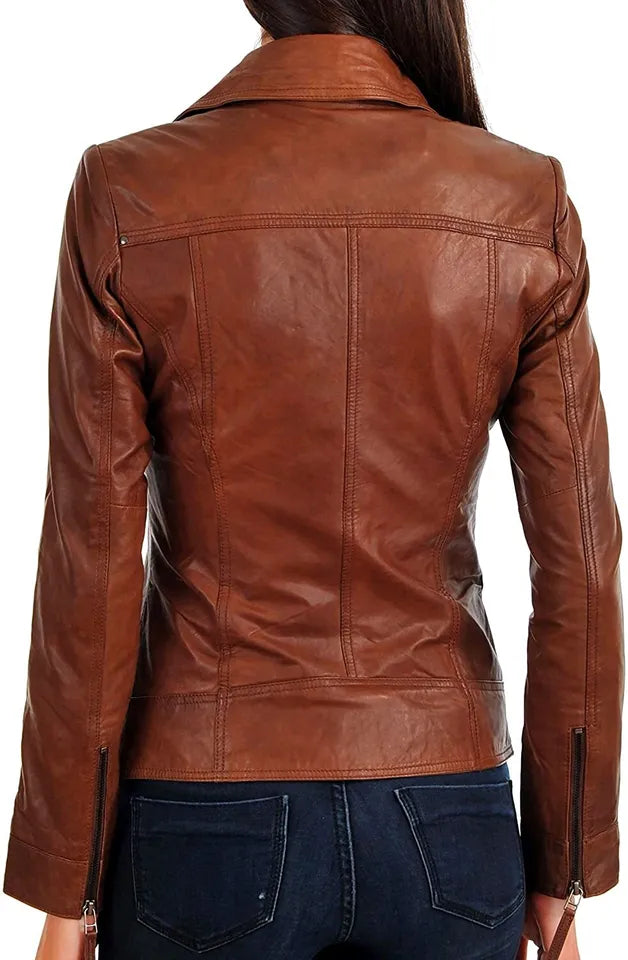 Women's Lambskin Leather Motorcycle Jacket - Stylish Biker Soft Jacket Luxequir Vogue