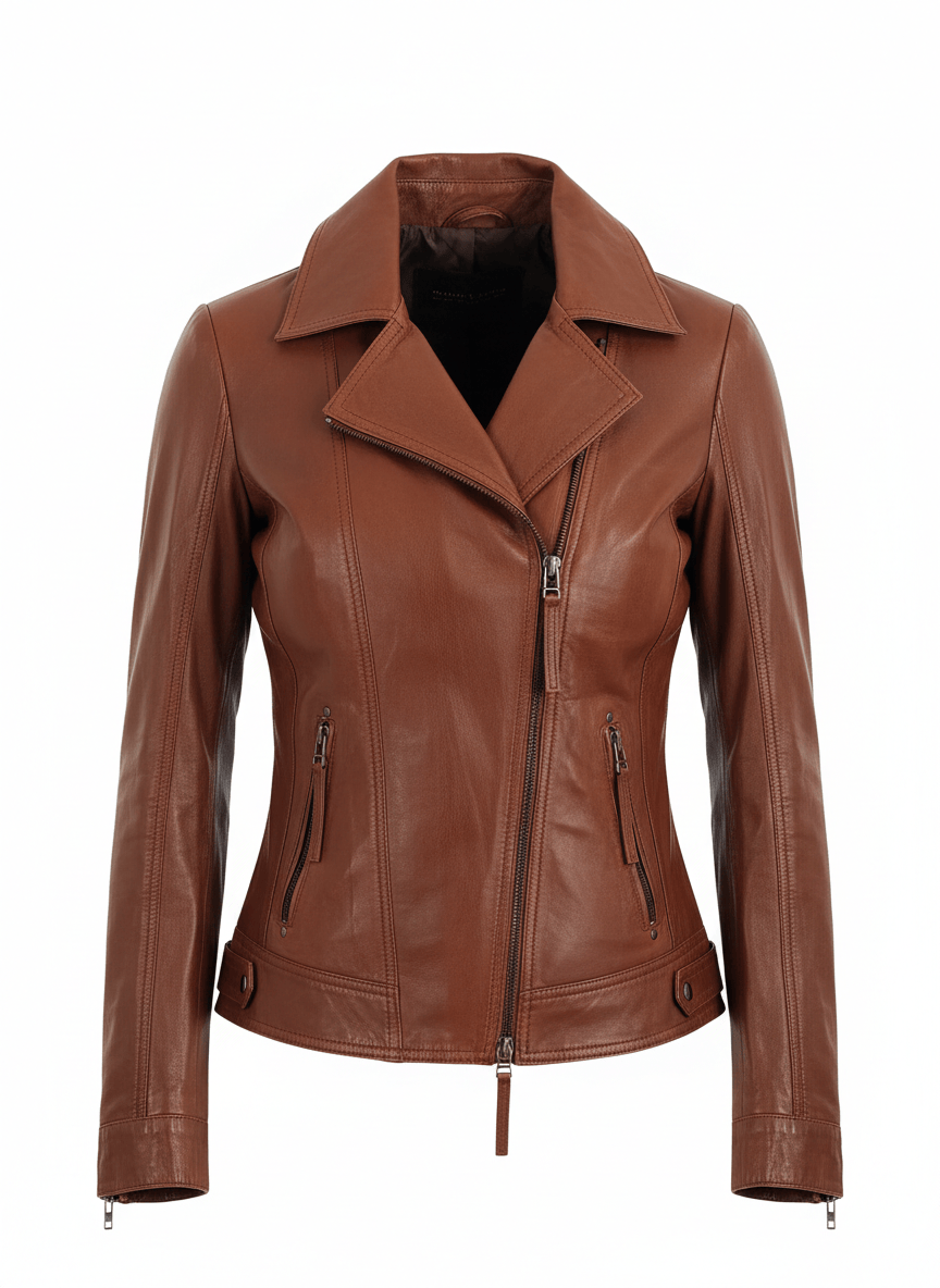 Brown leather jacket on a white background