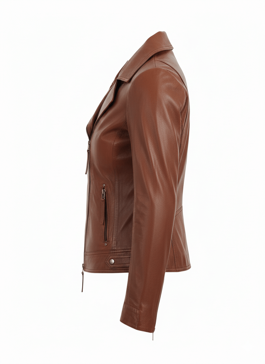 Brown leather jacket on a white background