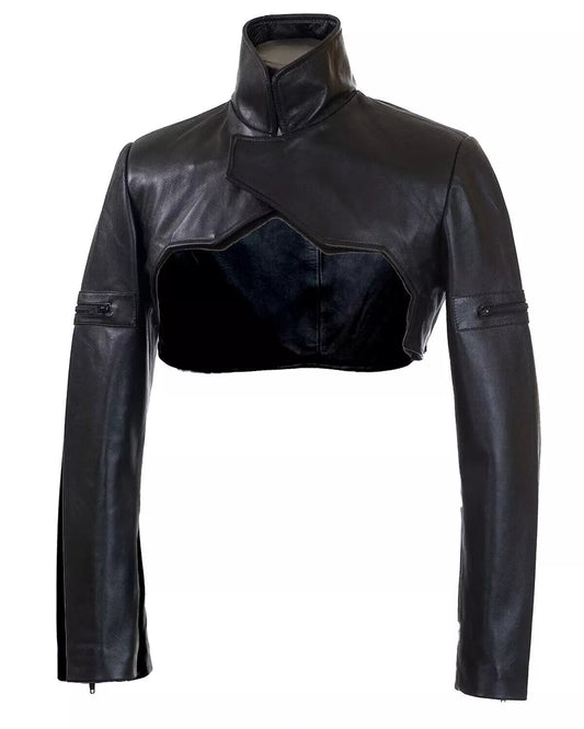 Rogue Edge – Women’s Cropped Leather Biker Bolero with High Collar Luxequir Vogue