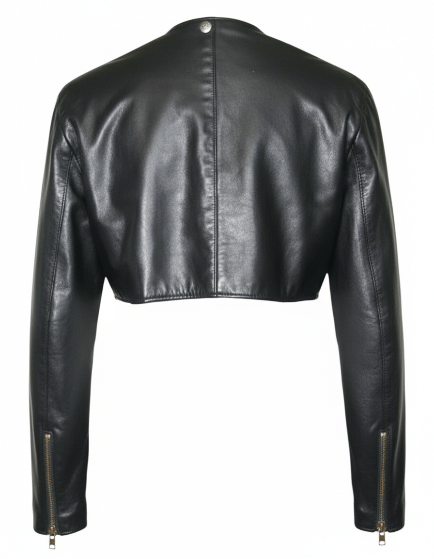 Black leather jacket on a white background