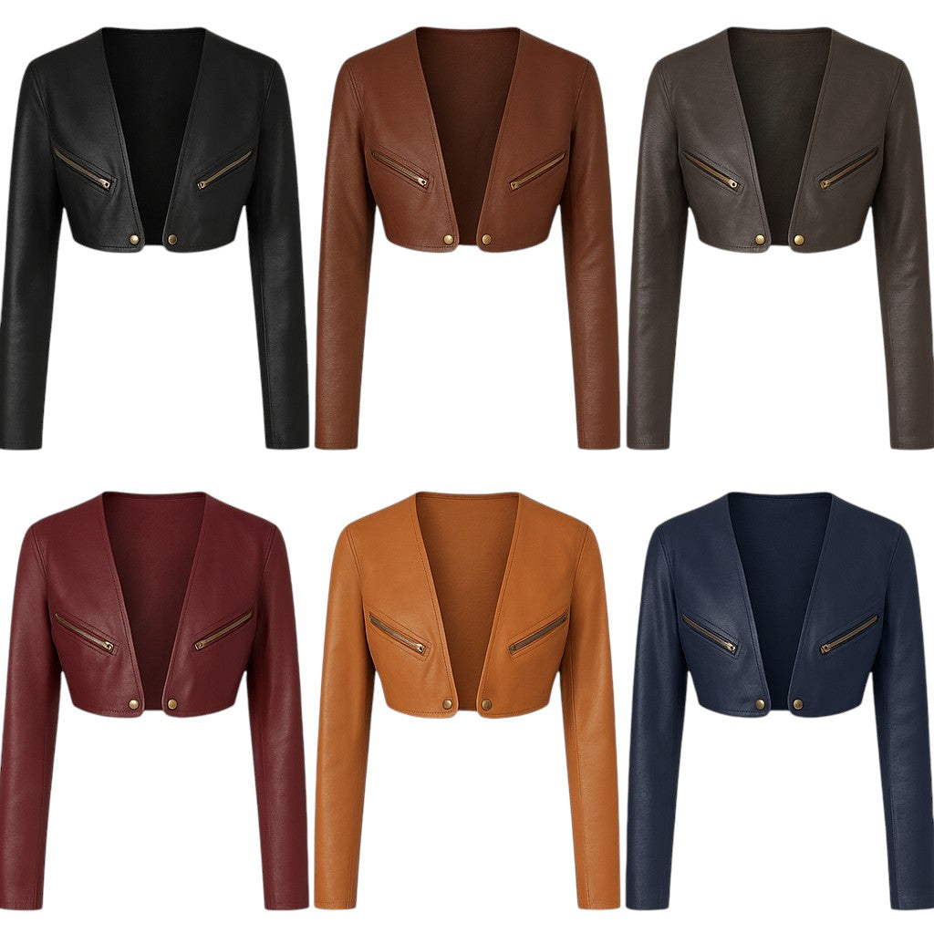 ZipperEdge Women's Lambskin Cropped Shrug - Slim Fit Bolero Jacket Luxequir Vogue