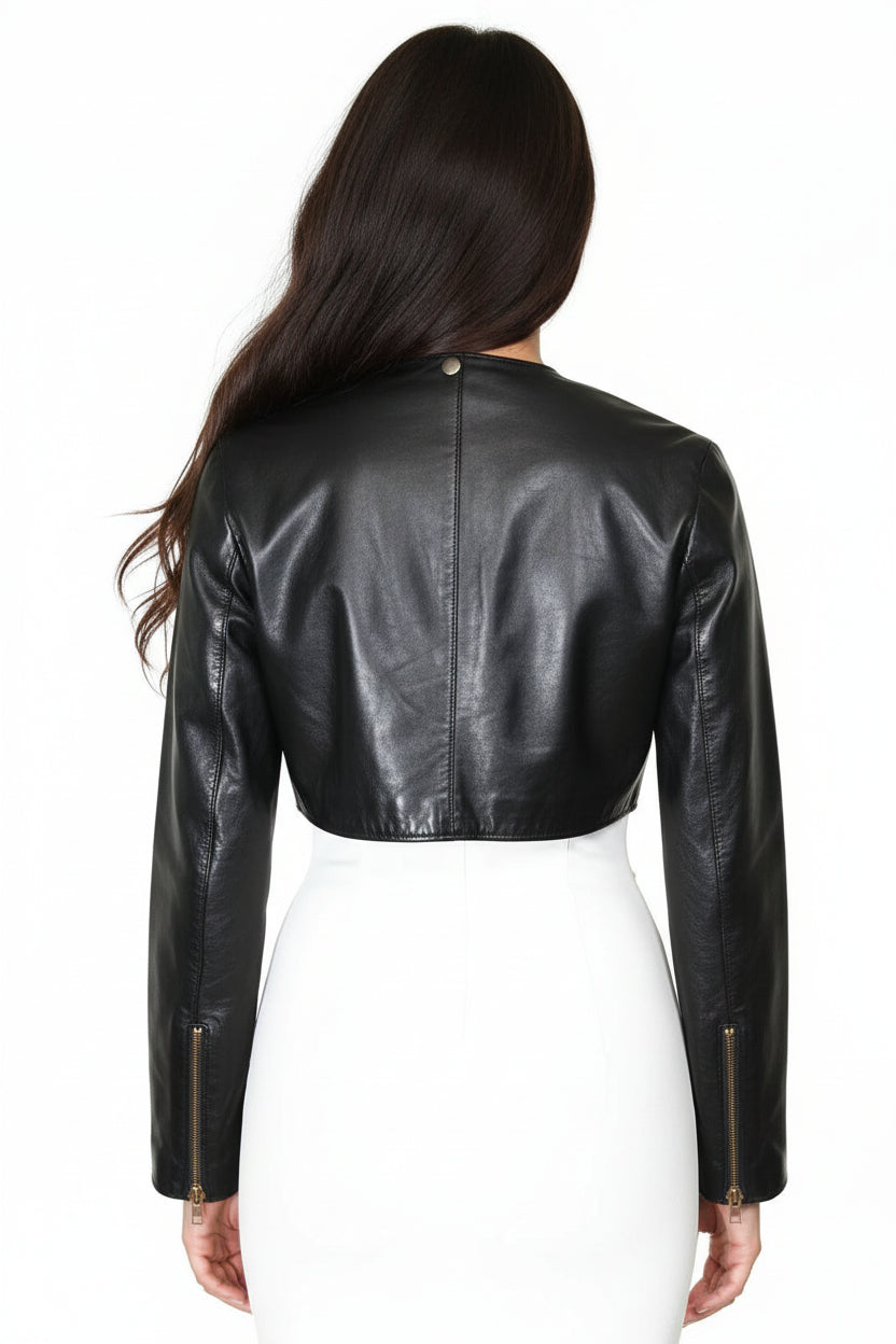 ZipperEdge Women's Lambskin Cropped Shrug - Slim Fit Bolero Jacket Luxequir Vogue