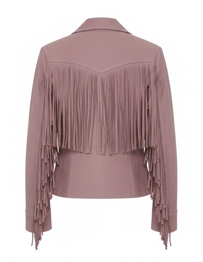 Mauve fringe jacket on a white background
