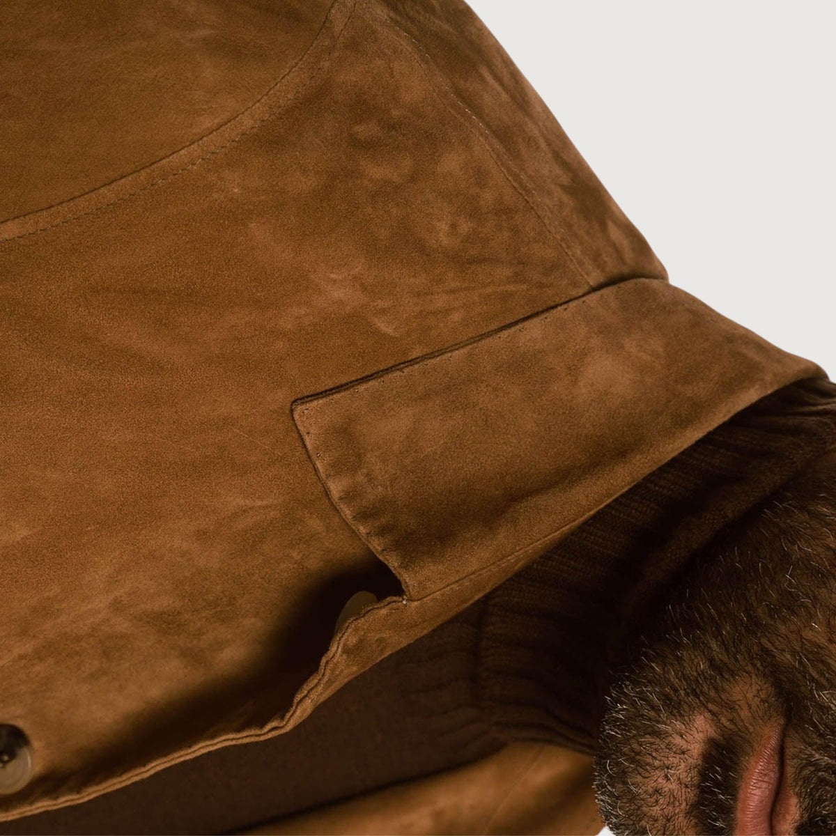 Luxequir Vogue handmade brown reverse suede safari jacket featuring detailed stitching and a classic collar